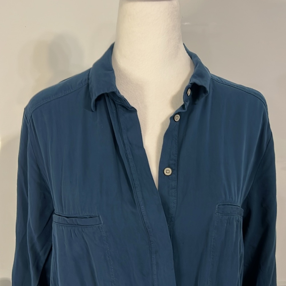 Lou & Grey Blue Shirt Dress Long Sleeve Cinch Waist Large with Pockets - Picture 6 of 8
